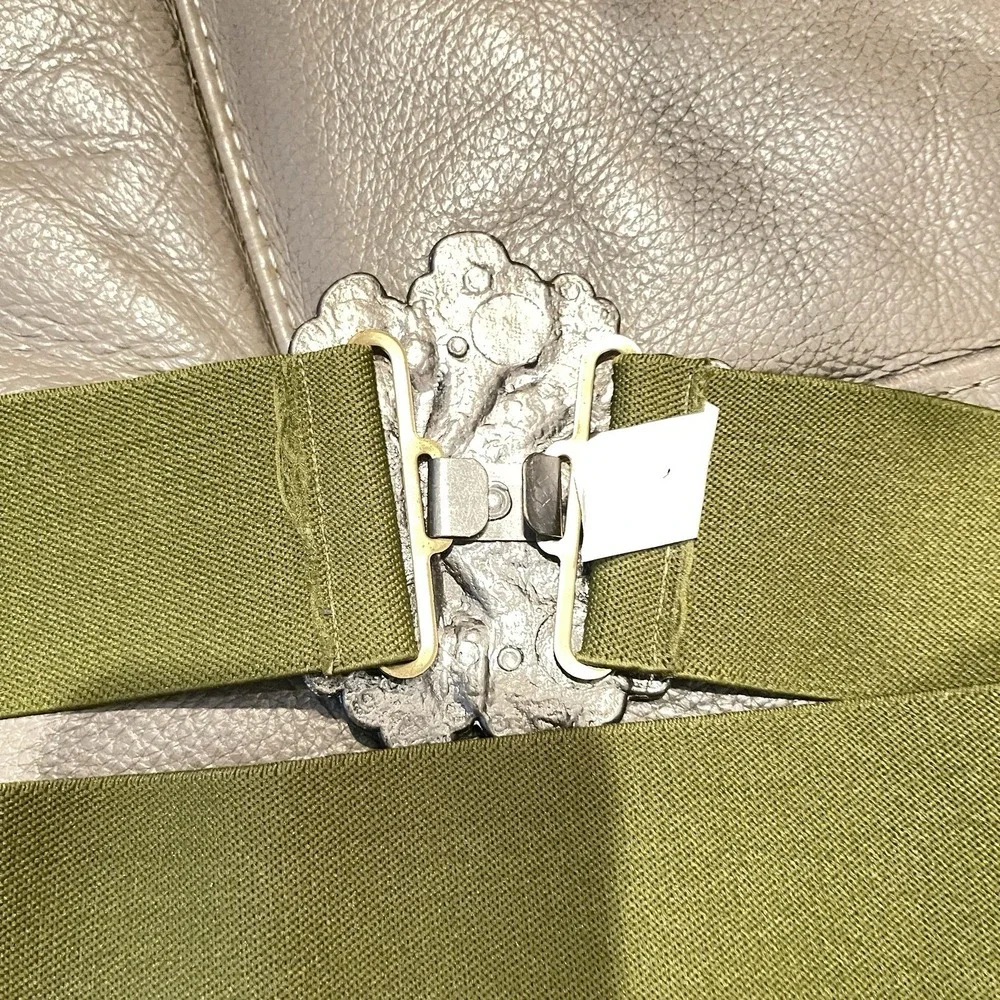 MCM Fall Colors Nylon Belt Green Women's w/Bronze Tone, Metal, Heavy Leaf Buckle